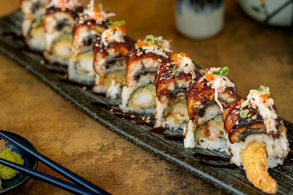 Eel Tempura Sushi Roll at Hokkaido Sushi & Ramen, Japanese Restaurant in Portland