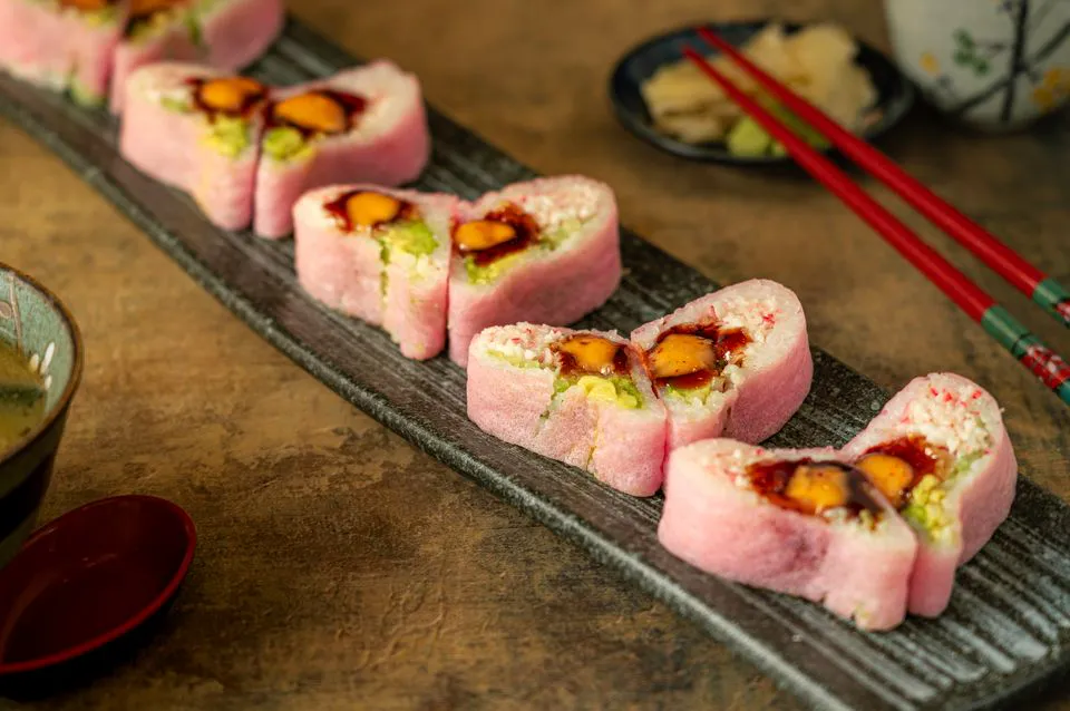 Pink Heart Sushi Roll at Hokkaido Sushi & Ramen, Japanese Restaurant in Portland
