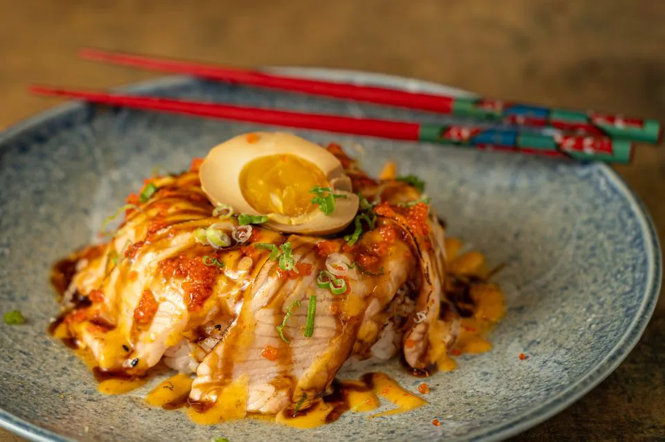 Salmon stack at Hokkaido Sushi & Ramen, Japanese Restaurant in Portland