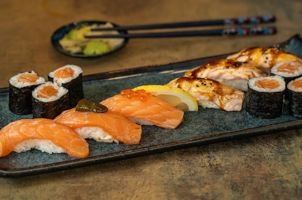 Salmon sushi at Hokkaido Sushi & Ramen, Japanese Restaurant in Portland
